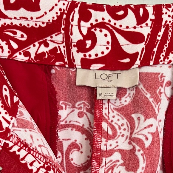 Loft Sz 16 Red White Paisley Wide Leg Pants Coastal Resortwear Beach Summer - Picture 9 of 12
